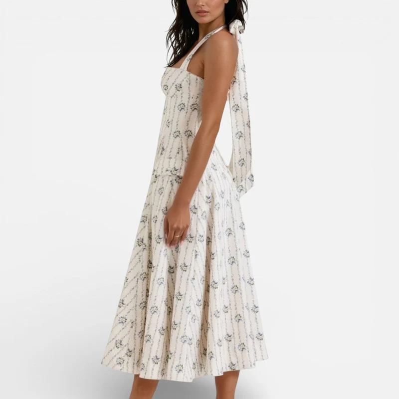 Midikleid mit Neckholder und Blumenmuster