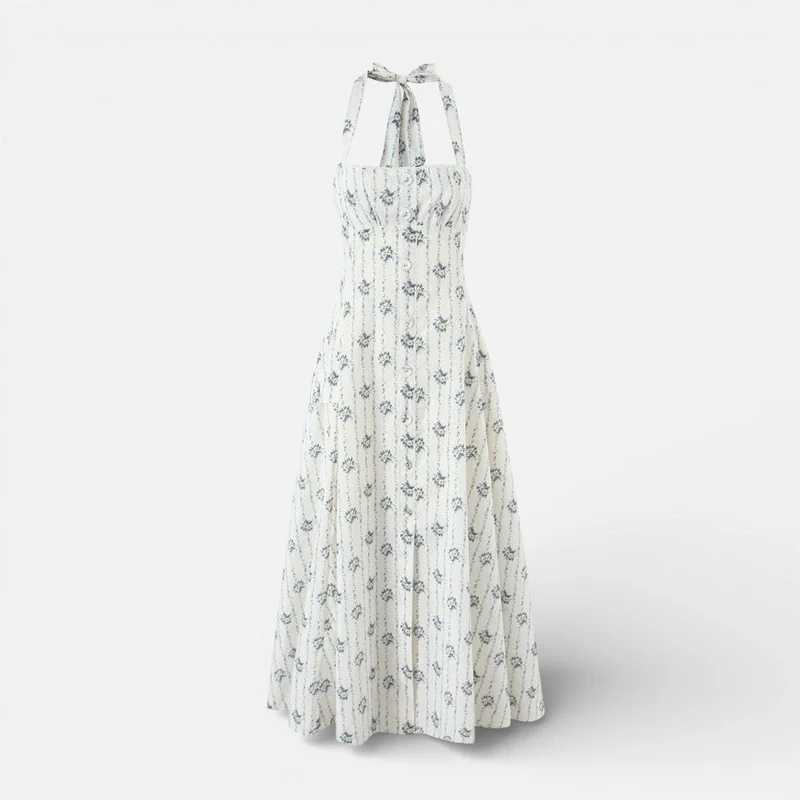 Midikleid mit Neckholder und Blumenmuster