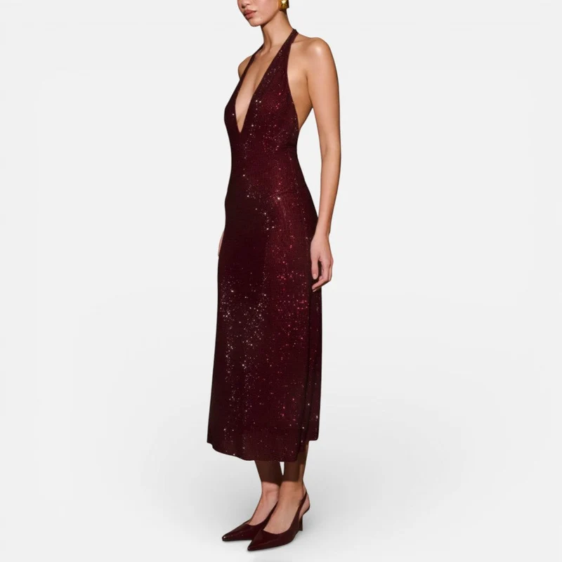Midikleid mit tiefem Rückenausschnitt und Neckholder