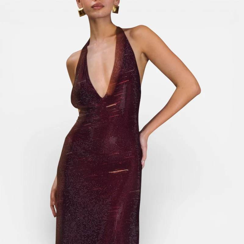 Midikleid mit tiefem Rückenausschnitt und Neckholder