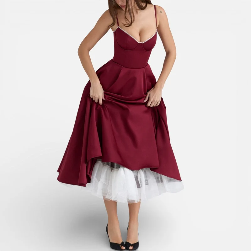 Midikleid mit Korsettoberteil und ausgestelltem Rock