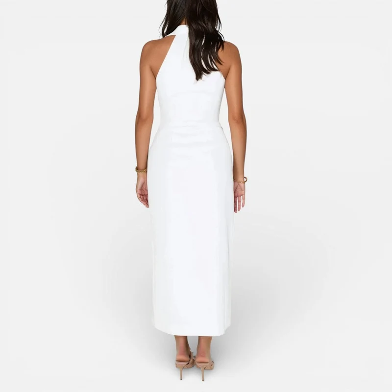 Ärmelloses Midikleid mit Knopfleiste und Schlitz