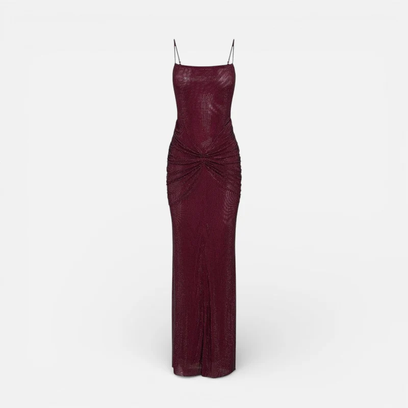 Langes Paillettenkleid mit schmalen Trägern und Rückenfrei
