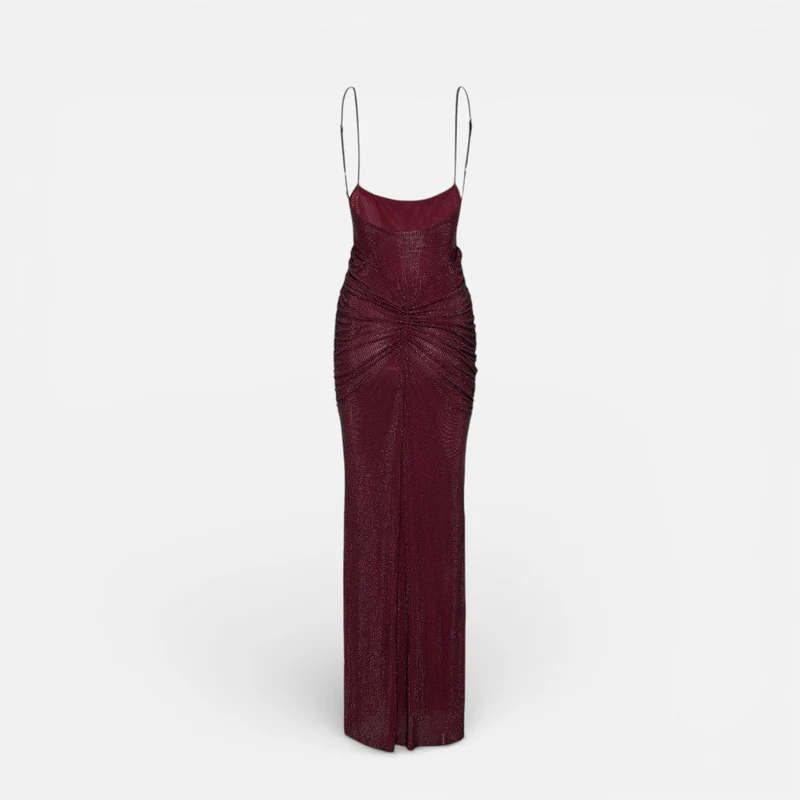 Langes Paillettenkleid mit schmalen Trägern und Rückenfrei