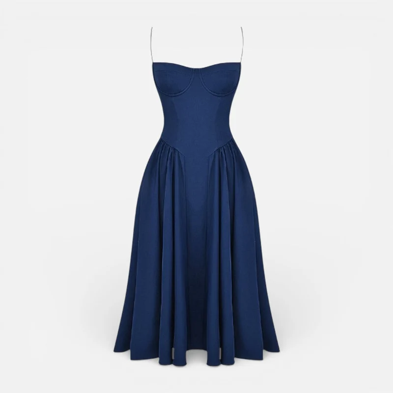 Midikleid mit Korsettoptik und Spaghettiträgern