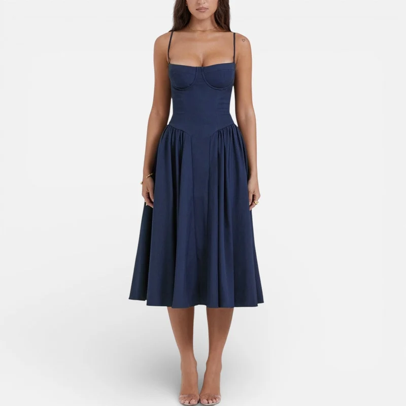 Midikleid mit Korsettoptik und Spaghettiträgern