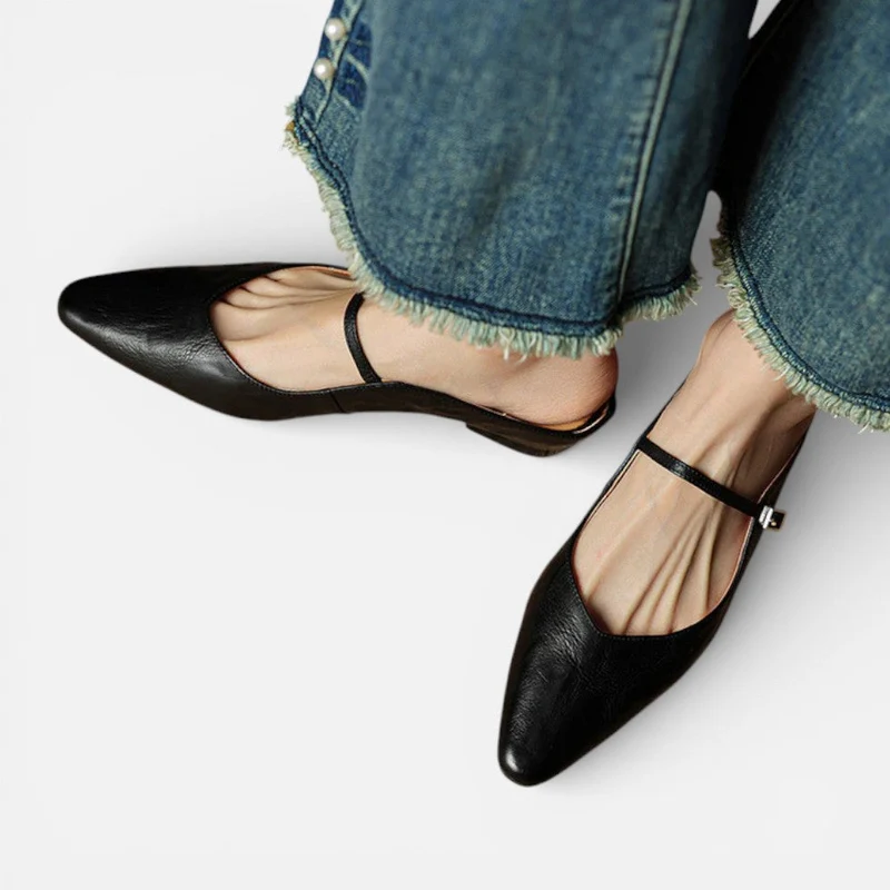 Damen Ballerinas mit Riemchen und flacher Sohle