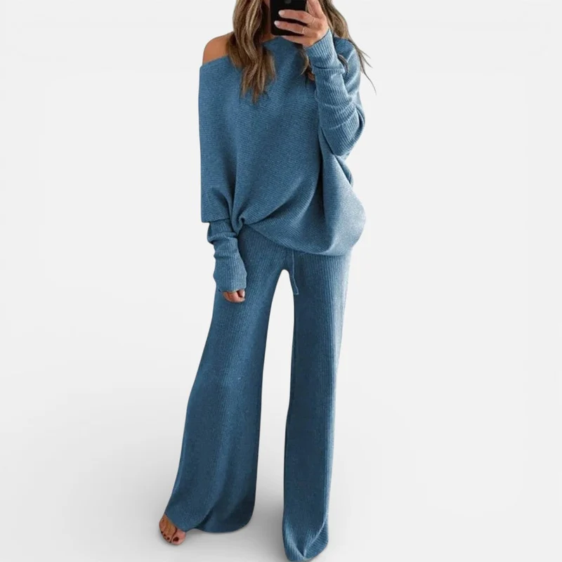 Damen Zweiteiliges Strickset mit weitem Bein und lockerem Oberteil