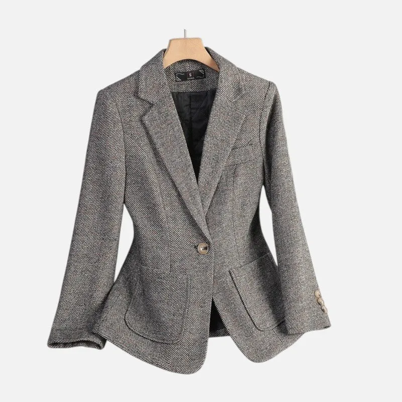 Damen Wollblazer mit Reverskragen und aufgesetzten Taschen