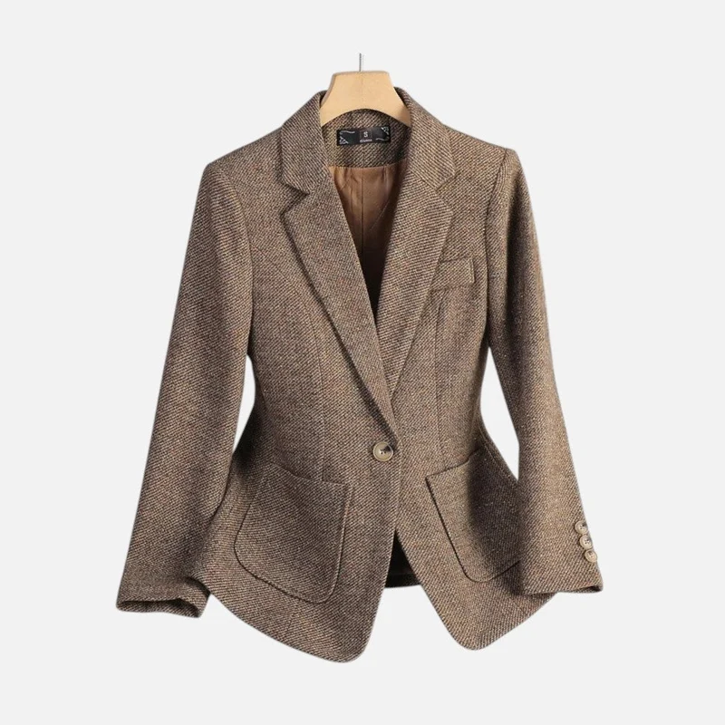 Damen Wollblazer mit Reverskragen und aufgesetzten Taschen