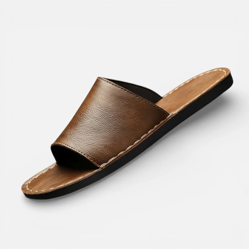 Herren Leather Pantoletten mit breitem Riemen und offener Form