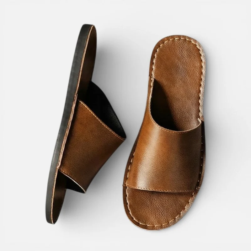 Herren Leather Pantoletten mit breitem Riemen und offener Form