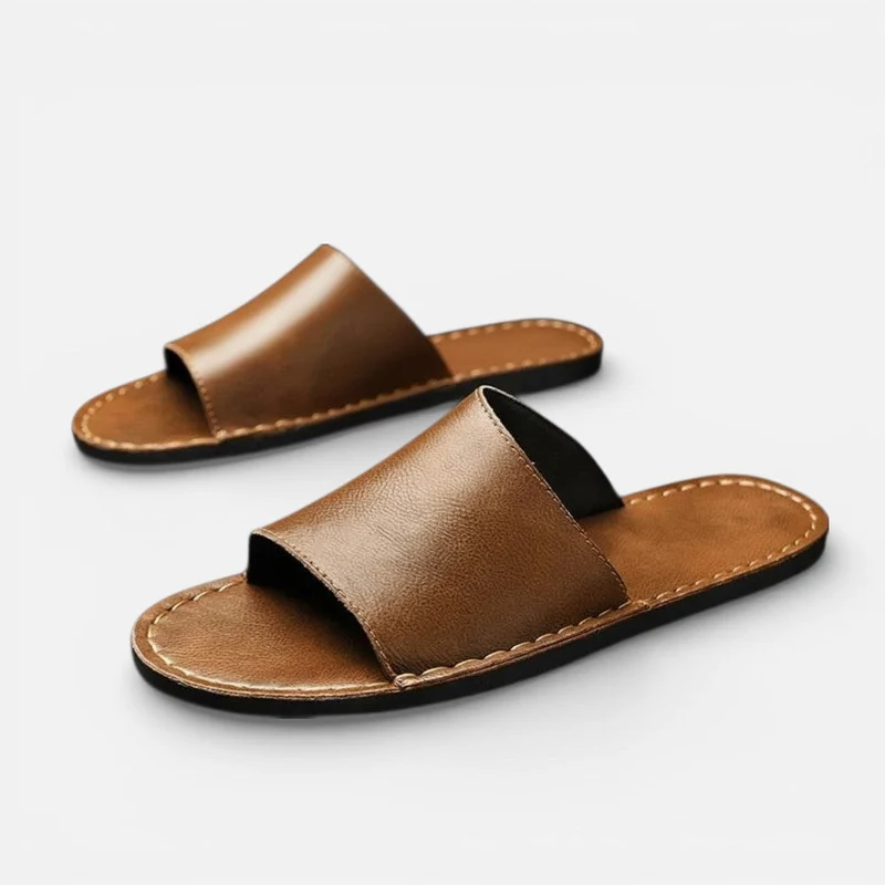 Herren Leather Pantoletten mit breitem Riemen und offener Form