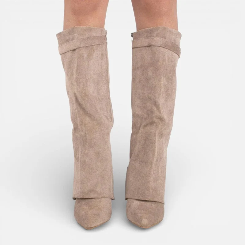 Damen kniehohe Stiefel mit Blockabsatz und Reißverschluss