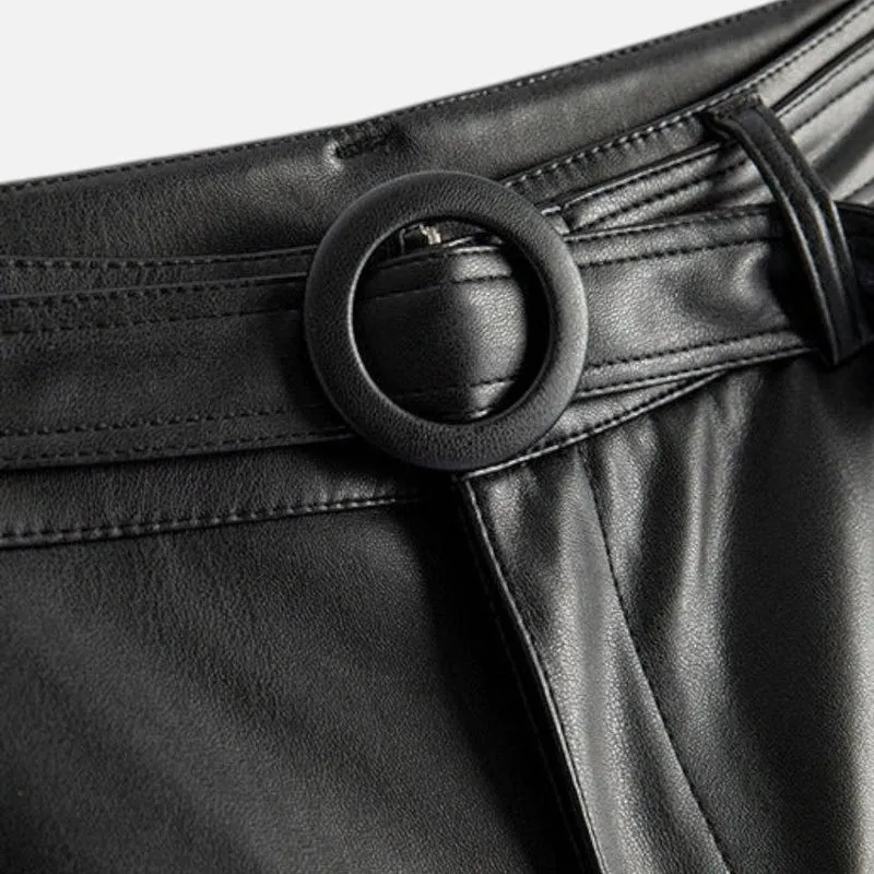 Damen Hose in Lederoptik mit weitem Bein und Gürtel