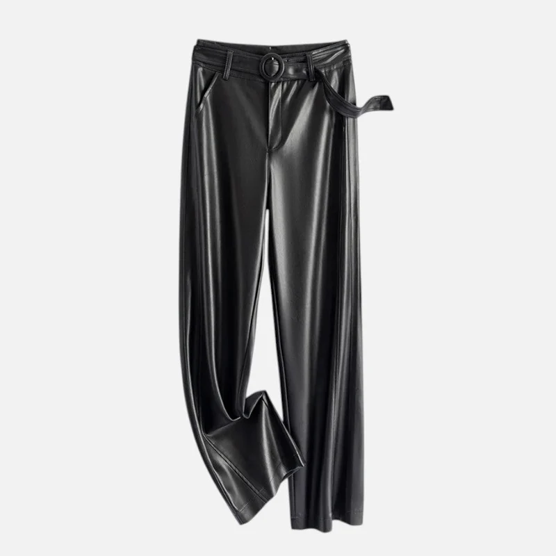 Damen Hose in Lederoptik mit weitem Bein und Gürtel