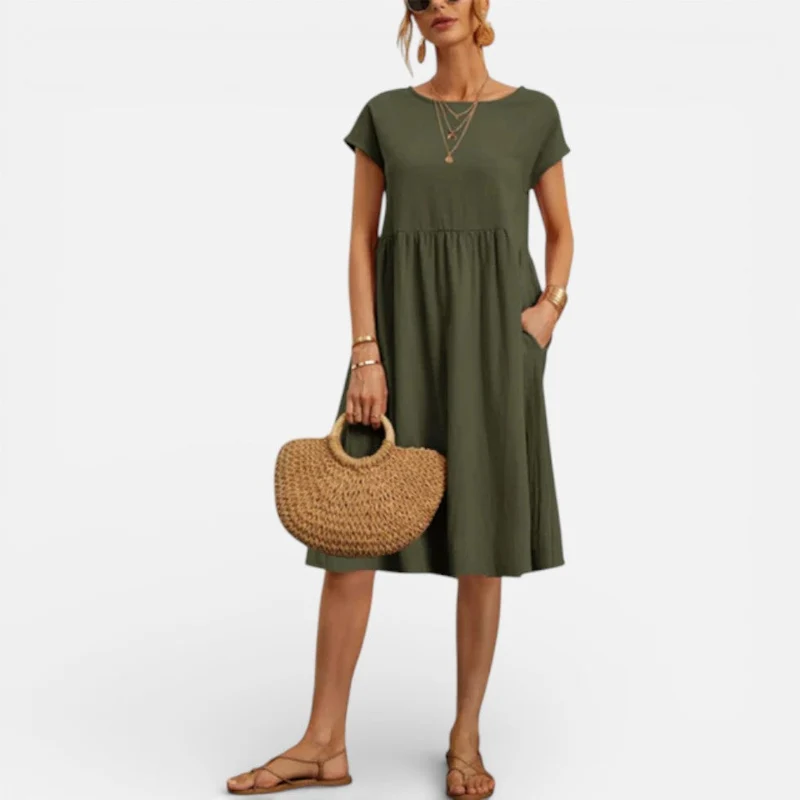 Damen Sommerkleid Midi mit Kurzarm und lockerem Schnitt