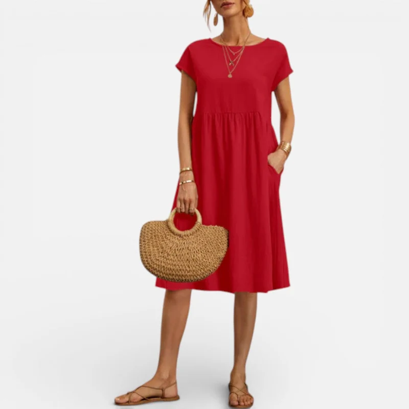 Damen Sommerkleid Midi mit Kurzarm und lockerem Schnitt