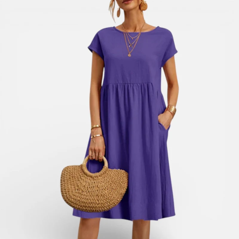 Damen Sommerkleid Midi mit Kurzarm und lockerem Schnitt