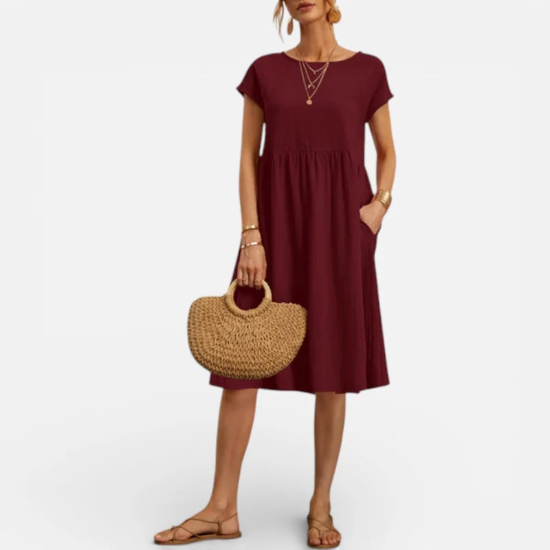 Damen Sommerkleid Midi mit Kurzarm und lockerem Schnitt