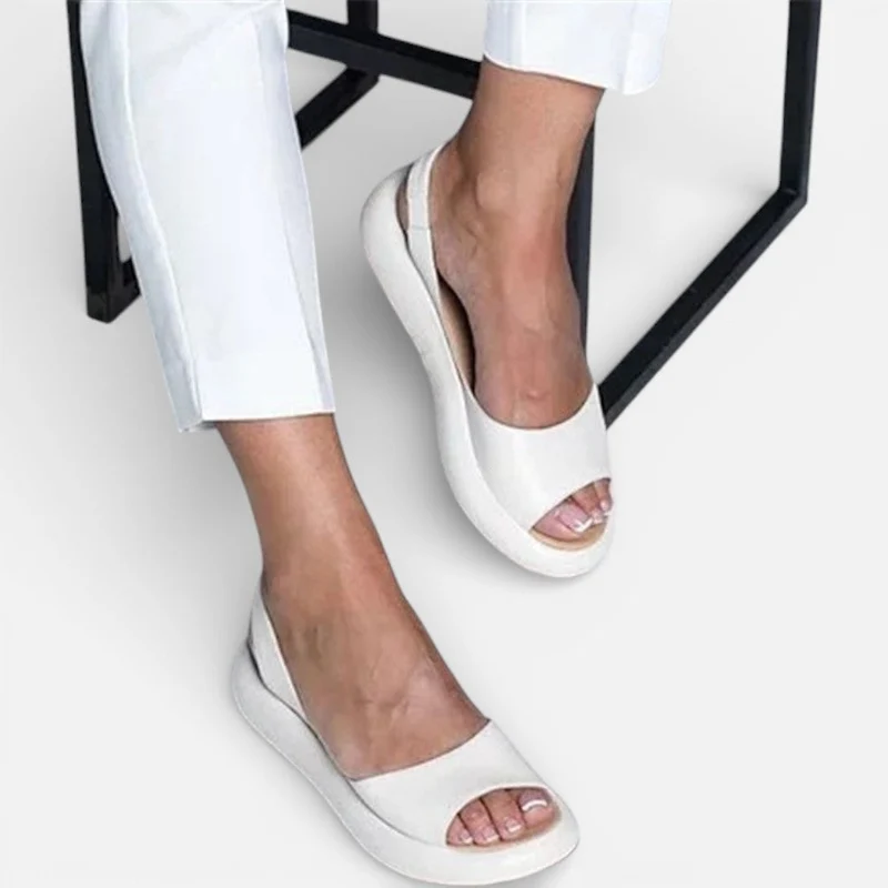 Damen Slingback Sandalen mit Plateau und offener Zehenpartie