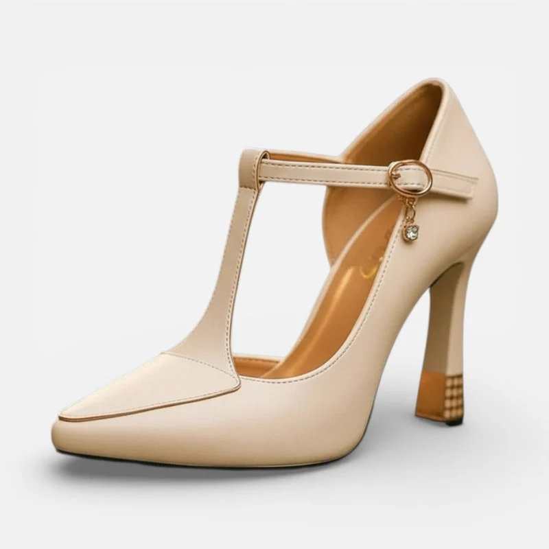 Damen Pumps mit Riemen und Blockabsatz