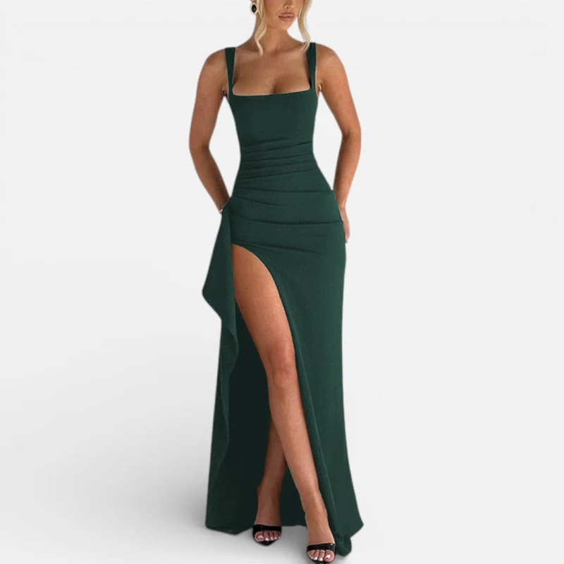 Damen Maxikleid mit Spaghettiträgern und Beinschlitz