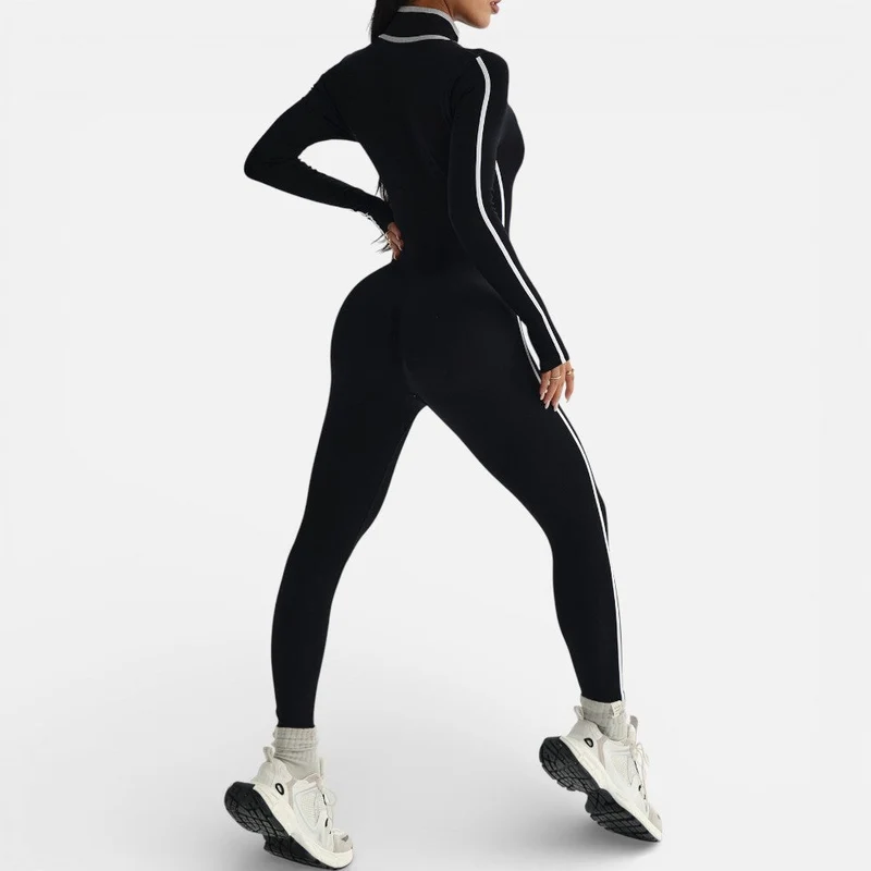 Damen Sport Einteiler mit Reißverschluss und langen Ärmeln