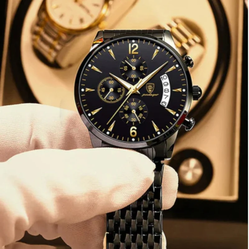 Herren Armbanduhr aus Edelstahl mit Quarzwerk und Datum