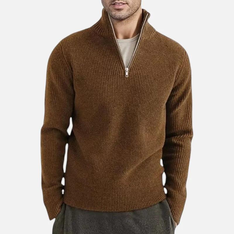 Herren Strickpullover mit Stehkragen und Reißverschluss