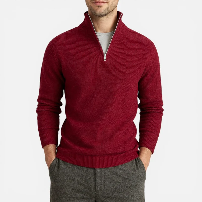Herren Strickpullover mit Stehkragen und Reißverschluss