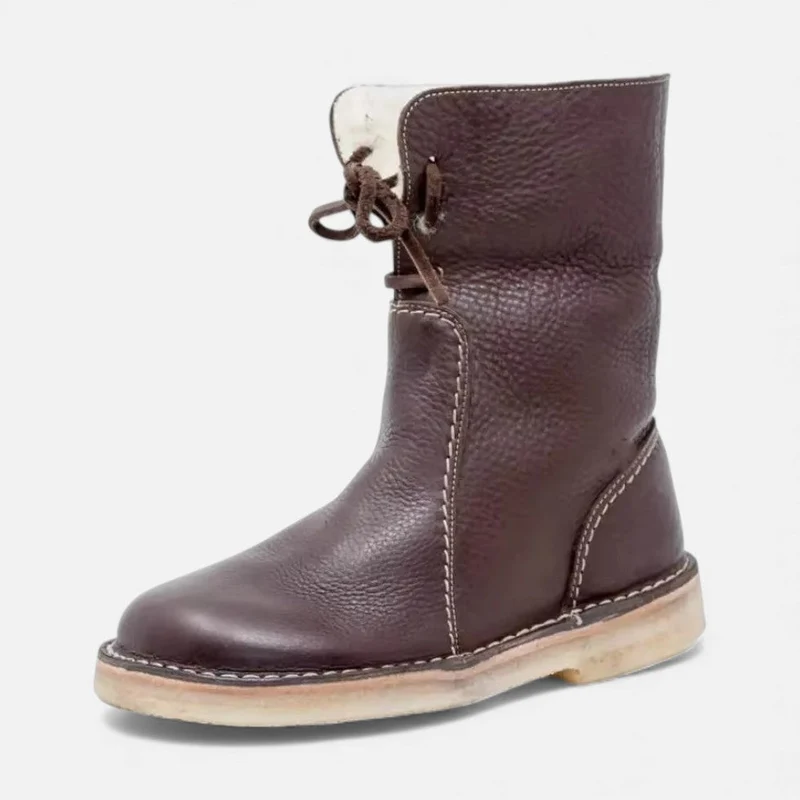 Gefütterte Damenstiefel mit Schnürung und Umschlag