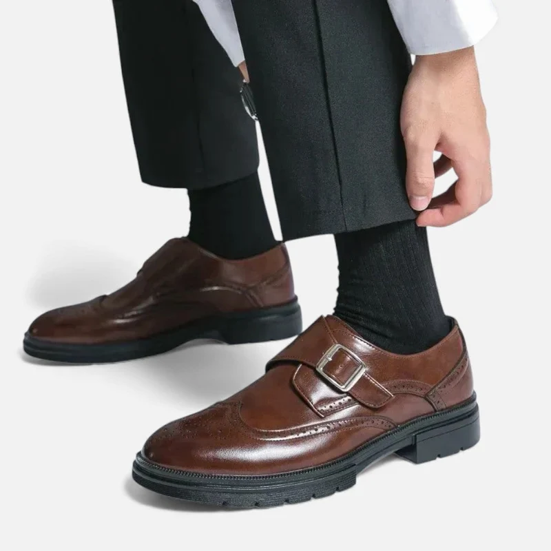 Herren Monkstrap Lederschuhe mit Brogue Detail