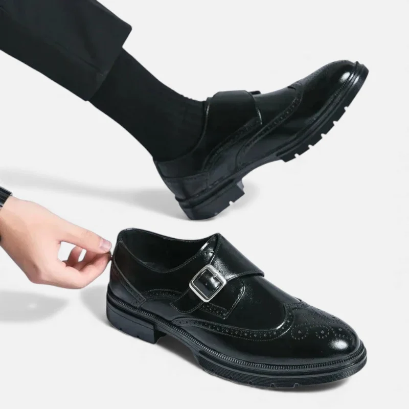 Herren Monkstrap Lederschuhe mit Brogue Detail