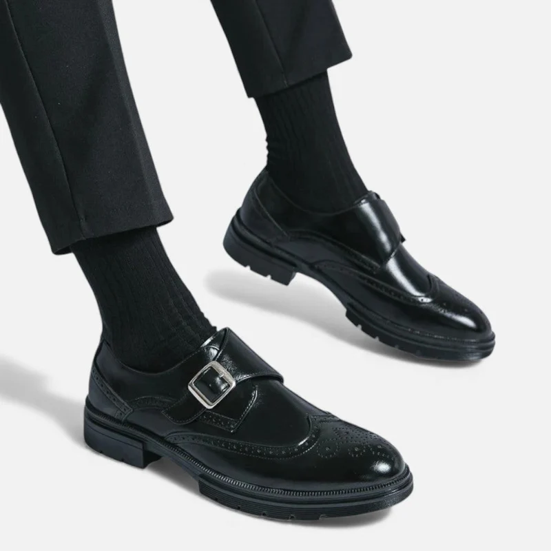 Herren Monkstrap Lederschuhe mit Brogue Detail