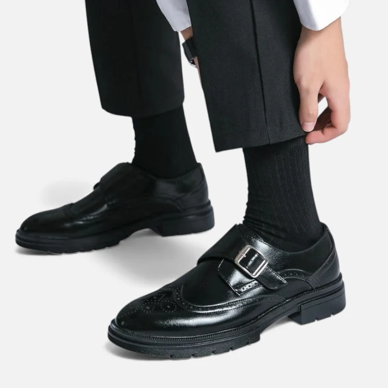 Herren Monkstrap Lederschuhe mit Brogue Detail