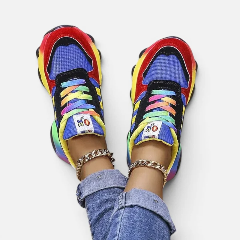 Damen Sneaker mit Plateausohle und Mesh Einsatz