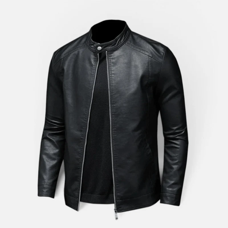 Herren Kunstlederjacke mit Stehkragen und Reißverschluss