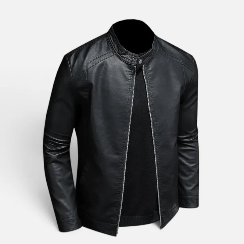 Herren Kunstlederjacke mit Stehkragen und Reißverschluss