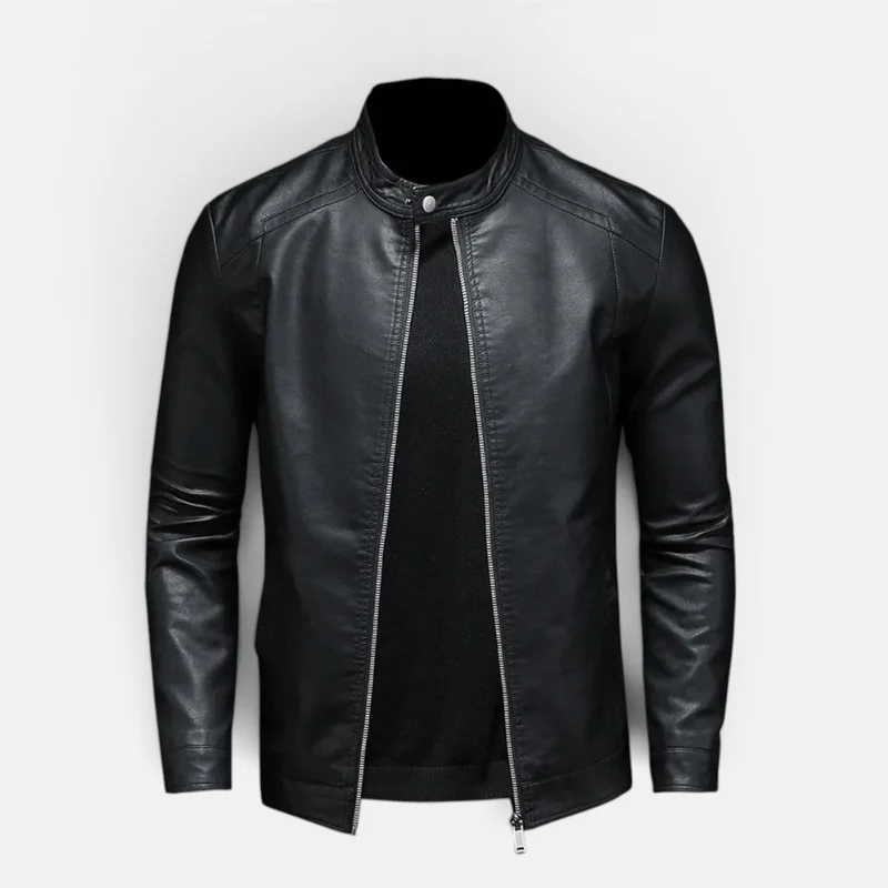 Herren Kunstlederjacke mit Stehkragen und Reißverschluss