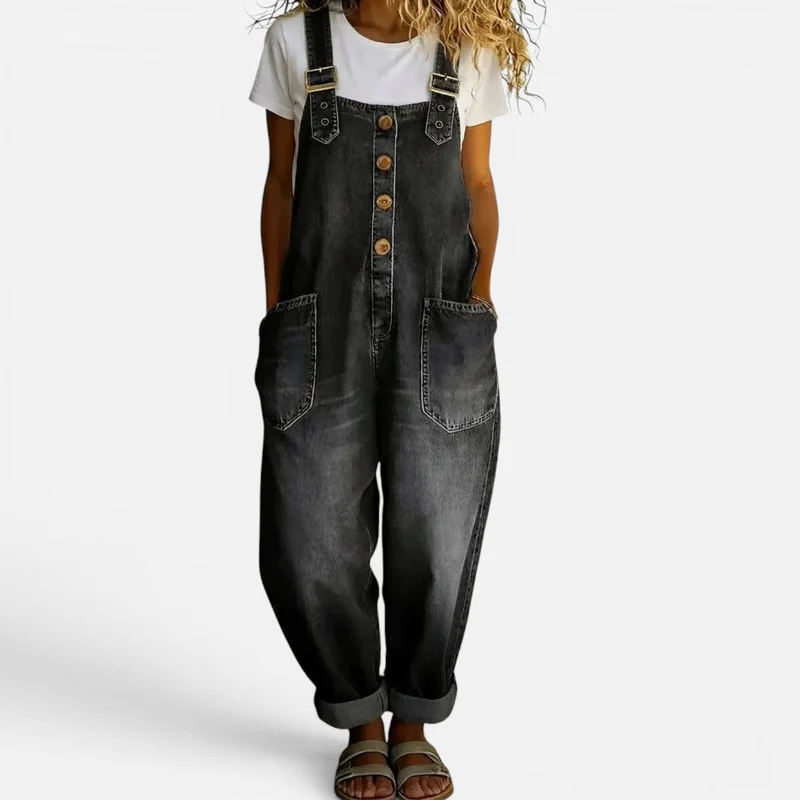 Damen Jeansoverall mit weitem Schnitt und Taschen
