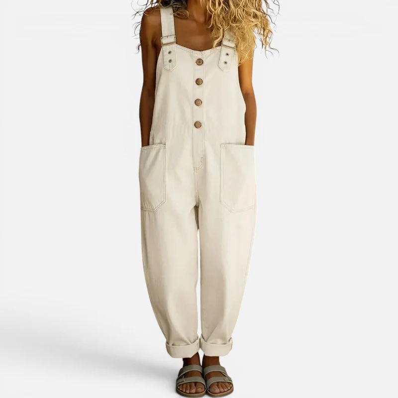 Damen Jeansoverall mit weitem Schnitt und Taschen