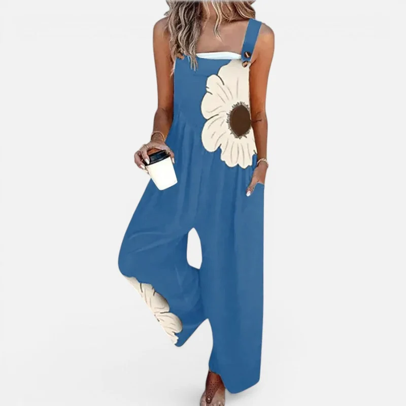 Damen Latzoverall mit Blumenprint und weitem Bein