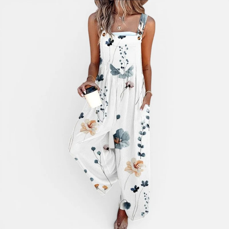 Damen Latzoverall mit Blumenprint und weitem Bein