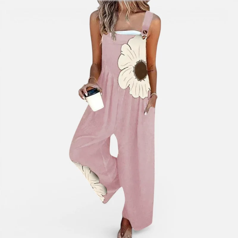 Damen Latzoverall mit Blumenprint und weitem Bein