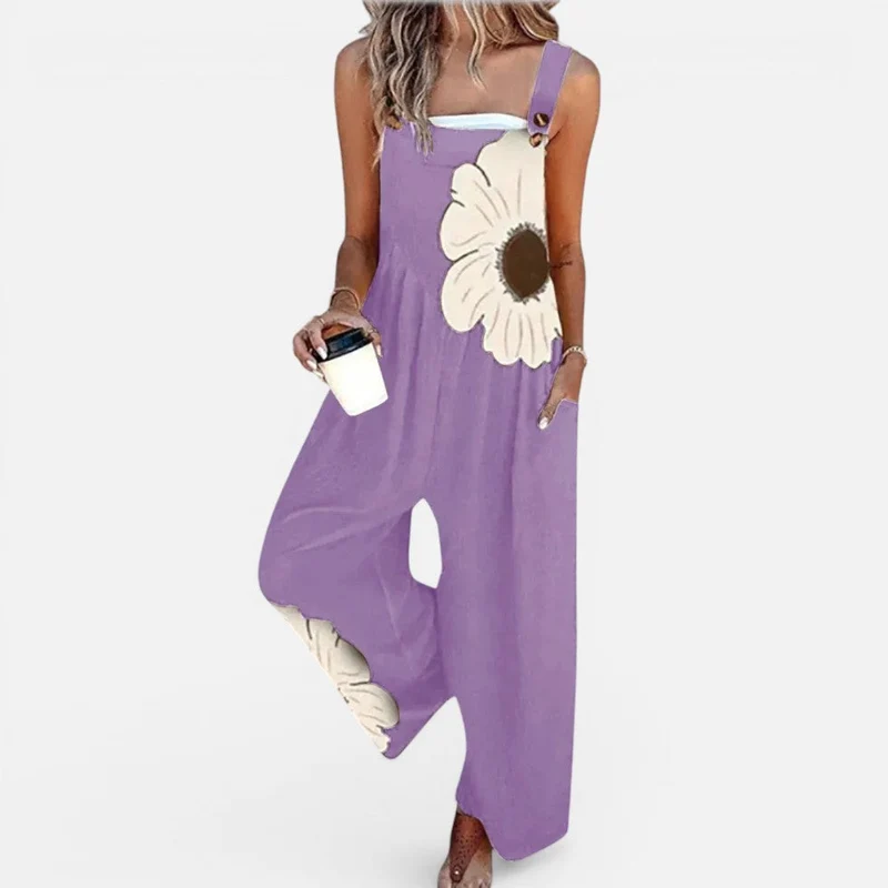Damen Latzoverall mit Blumenprint und weitem Bein