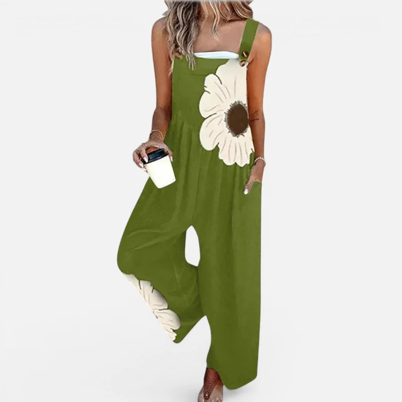 Damen Latzoverall mit Blumenprint und weitem Bein