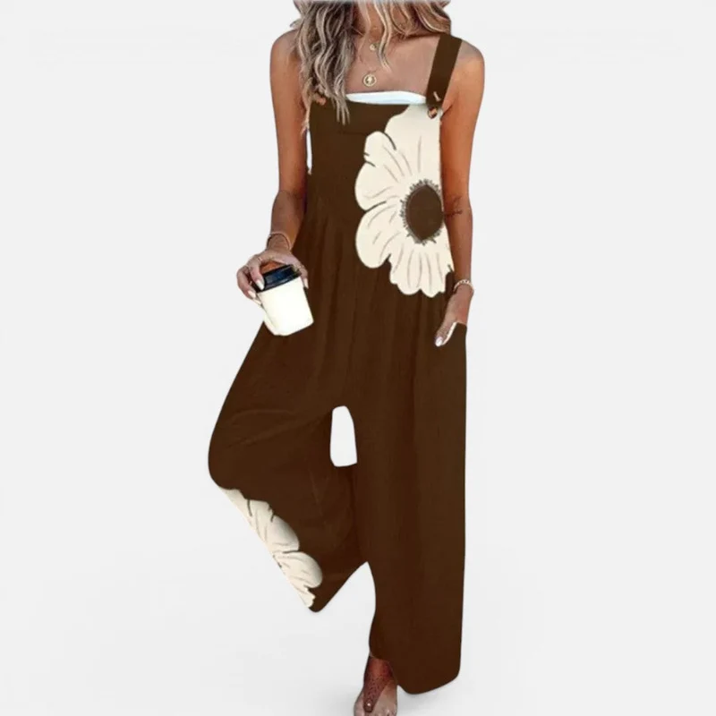 Damen Latzoverall mit Blumenprint und weitem Bein
