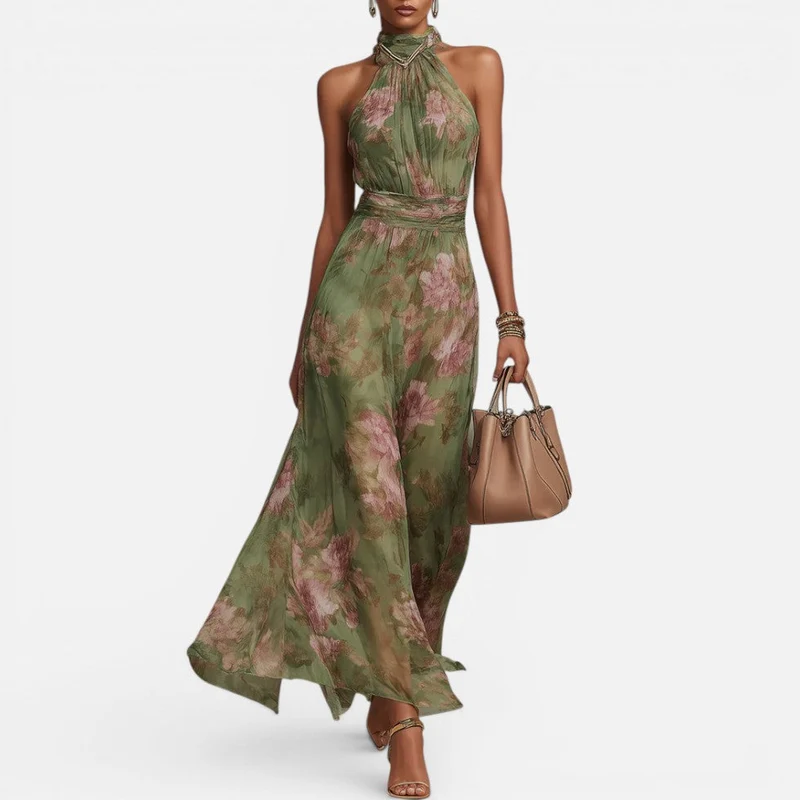 Damen Maxikleid mit floralem Muster und Neckholder
