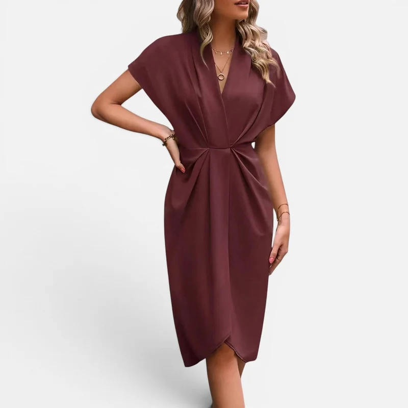 Damen Wickelkleid mit V Ausschnitt und Drapierung